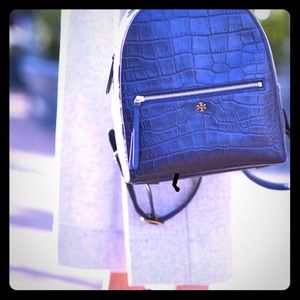 Tory Burch Croco Embossed Leather Backpack